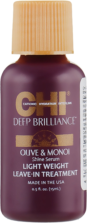 Regenerierendes leichtes Haarserum mit Oliven- und Monoi-Öl ohne Ausspülen - CHI Deep Brilliance Shine Serum Lightweight Leave-In Treatment