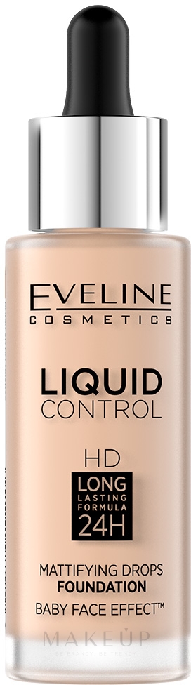 Eveline Cosmetics Liquid Control HD Mattifying Drops Foundation - Flüssige langanhaltende Foundation — Bild 001 - Porcelain