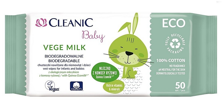 Feuchttücher für empfindliche Haut mit Milch 50 St. - Cleanic Eco Baby Vege — Bild N1