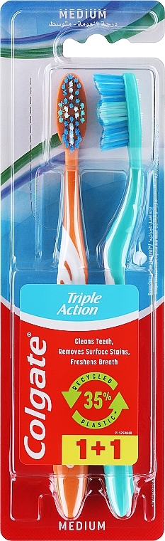 Zahnbürstenset mittel orange und blau 2 St. - Colgate Triple Action Medium — Bild N1