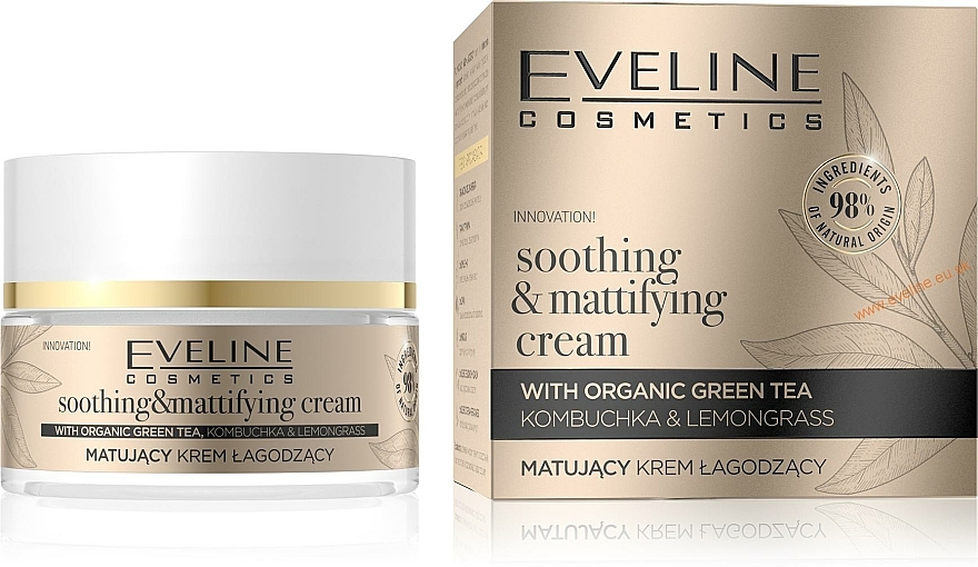 Mattierende und beruhigende Gesichtscreme mit grünem Tee - Eveline Cosmetics Organic Gold Soothing & Mattifying Cream — Bild N1