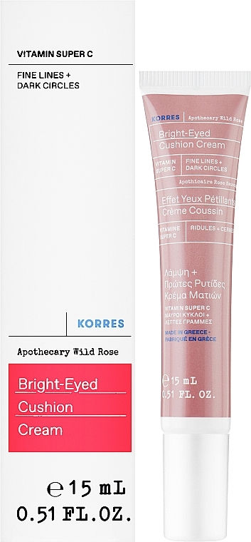 Aufhellende Augencreme mit Wildrose - Korres Wild Rose Brightening First Wrinkles & Dark Circles Eye Cream — Bild N2