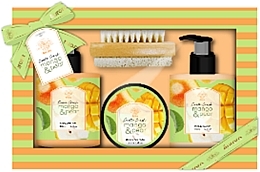 Düfte, Parfümerie und Kosmetik Körperpflegeset - Aurora Exotic Crush Mango (Duschgel 150ml + Seife 150ml + Peeling 50ml + Körperbürste 1 St.)