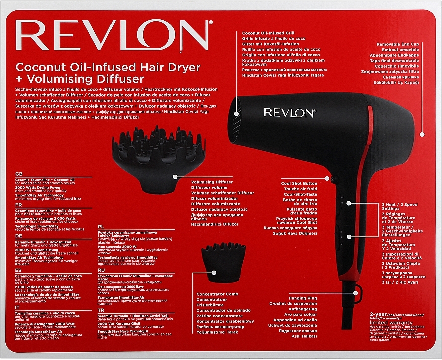 Haartrockner - Revlon Smoothstay Coconut Oil Infused Hair Dryer RVDR5317E  — Bild N3