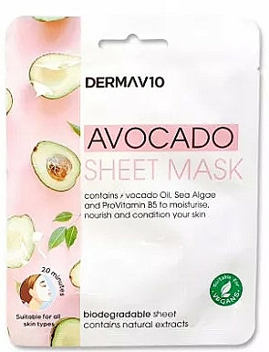 Feuchtigkeitsspendende und nährende Tuchmaske für das Gesicht mit Avocadoöl - Derma V10 Avocado Sheet Mask — Bild N1