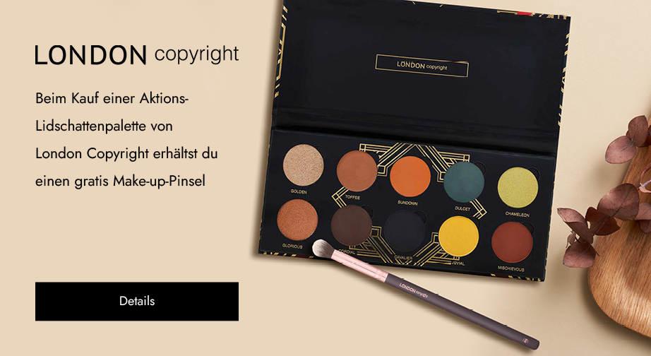 Beim Kauf einer Aktions-Lidschattenpalette von London Copyright erhältst du einen gratis Make-up-Pinsel