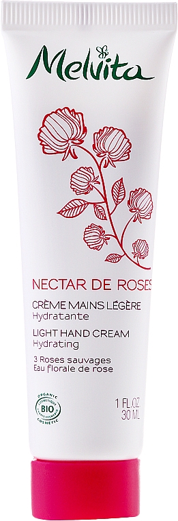 Leichte Handcreme mit 3 Wildrosensorten und Rosenblütenwasser - Melvita Nectar De Rose Light Hand Cream — Bild N1