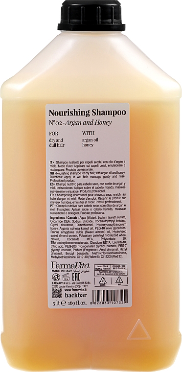 Nährendes Shampoo mit Arganöl und Honig für trockenes und stumpfes Haar - Farmavita Back Bar No2 Nourishing Shampoo Argan And Honey — Bild N6