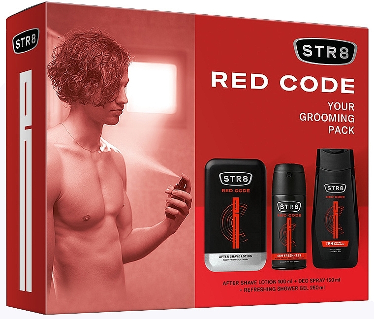 STR8 Red Code - Duftset (After Shave Lotion 100ml + Deospray 150ml + Duschgel 250ml) — Bild N1