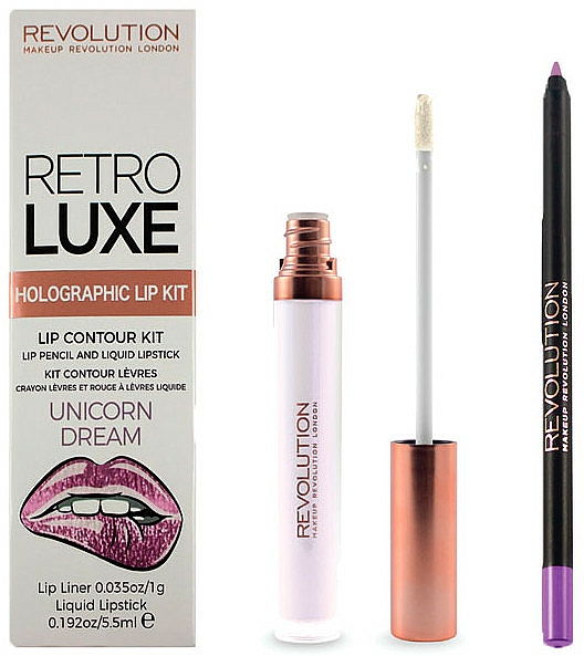 Set - Makeup Revolution Retro Luxe Holographic (lip/liner/1g + lipstick/5,5ml) — Bild N1