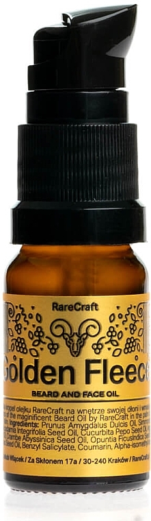 Regenerierendes Öl für Gesicht und Bart mit Baobab und süßen Mandeln - RareCraft Beard Oil Golden Fleece — Bild N1