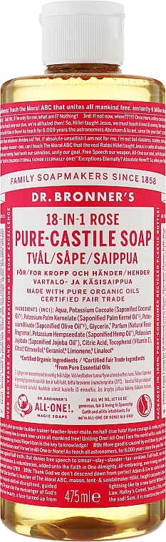 Flüssigseife für Körper und Hände mit Rose - Dr. Bronner’s 18-in-1 Pure Castile Soap Rose — Bild N1