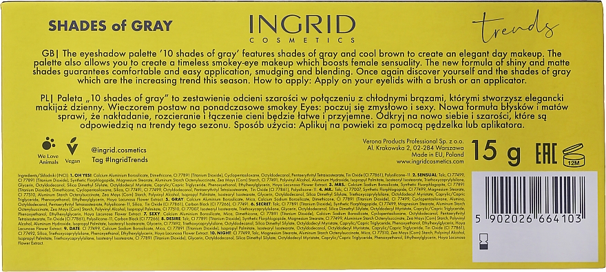 Lidschattenpalette - Ingrid Cosmetics Shades of Grey Eyeshadow Pallete — Bild N2