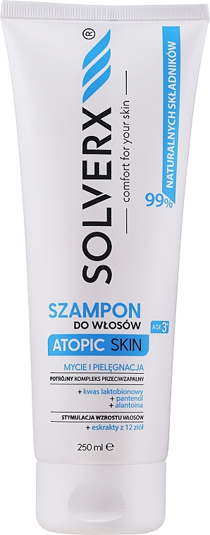 Shampoo mit Panthenol, Allantoin und Milchsäure für atopische Haut - Solverx Atopic Skin Shampoo — Bild N1