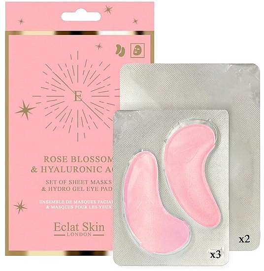 Set - Eclat Skin London Rose Blossom & Hyaluronic acid Hydro-Gel Eye Pad & Sheet Mask Giftset (f/mask/2pcs + eye/pad/3pcs) — Bild N1