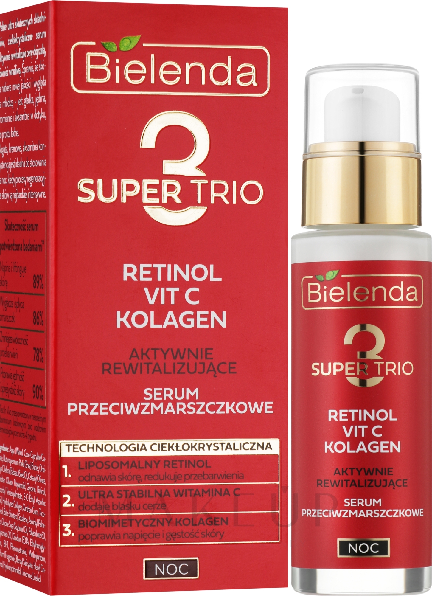 Anti-Falten Gesichtsserum für die Nacht - Bielenda Super Trio Retinol Vit C Kollagen  — Bild 30 ml