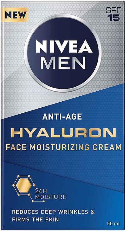 Feuchtigkeitsspendende Anti-Aging Gesichtscreme mit Hyaluronsäure für alle Hauttypen SPF 15 - Nivea Men Anti-Age Hyaluron Face Moisturizing Cream SPF 15 — Bild N1