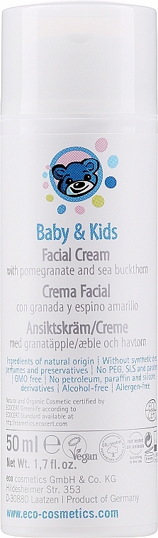 Kindergesichtscreme für sensible Haut mit Granatapfel und Sanddorn - Eco Cosmetics Baby&Kids Face Cream — Bild N1
