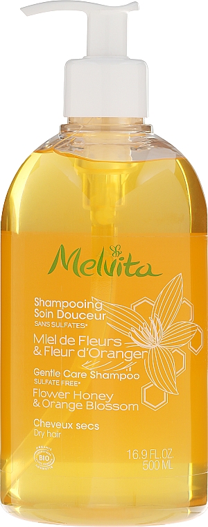 Pflegeshampoo für trockenes Haar mit Blütenhonig und Orangenblüten - Melvita Gentle Nourishing Shampoo — Bild N3