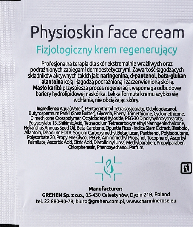 Regenerierende Gesichtscreme - Charmine Rose Charm Medi Physioskin Face Cream (Probe)  — Bild N2