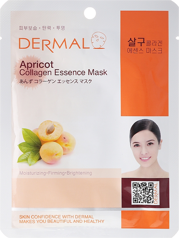 Feuchtigkeitsspendende, straffende und aufhellende Kollagen-Tuchmaske mit Aprikosenextrakt - Dermal Apricot Collagen Essence Mask — Bild N1