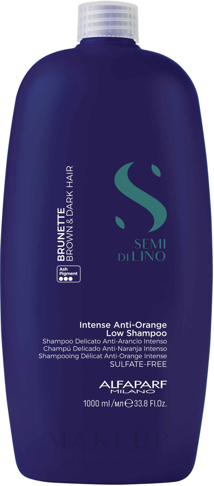 Shampoo mit Anti-Orangestich-Effekt für natürliches und behaldeltes mittelbraunes und braunes Haar - AlfaParf Milano Semi Di Lino Brunette Intense Anti-Orange Low Shampoo — Bild 1000 ml