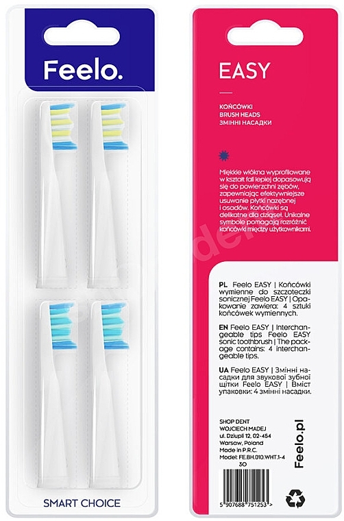 Ersatz-Zahnbürstenköpfe für elektrische Zahnbürste 4 St. - Feelo Easy — Bild N3