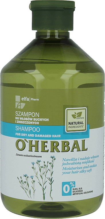 Shampoo für trockenes und strapaziertes Haar mit Flachsextrakt - O'Herbal