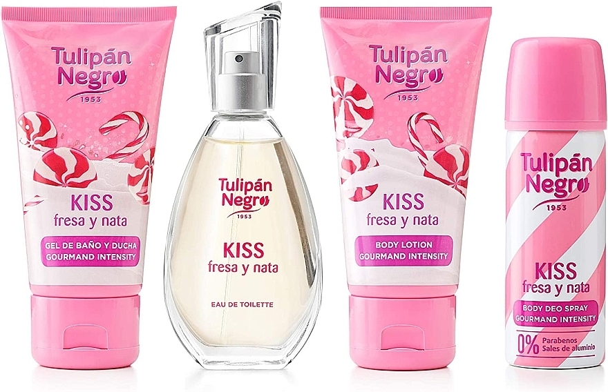 Tulipan Negro Kiss Fresa Y Nata - Duftset (Eau de Toilette 50ml + Körperlotion 75ml + Duschgel 75ml + Deospray 50ml)  — Bild N1