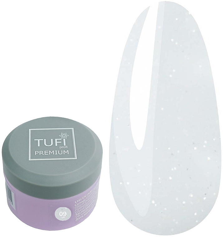 Gel zur Nagelverlängerung mit Schimmer - Tufi Profi Premium LED/UV Gel 09 White Frost — Bild N1
