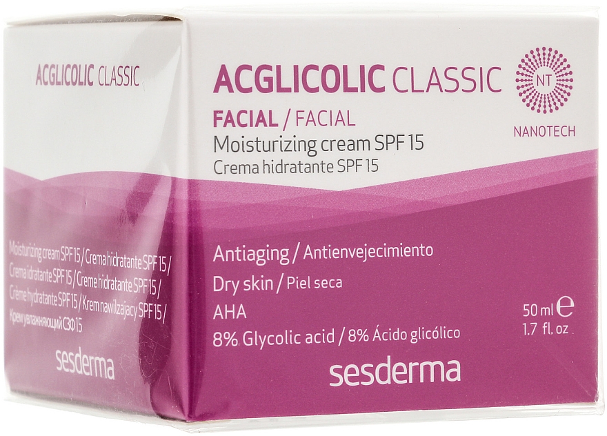 Feuchtigkeitsspendende Anti-Aging Gesichtscreme für trockene Haut mit 8% Glykolsäure SPF 15 - SesDerma Laboratories Acglicolic Classic Moisturizing Cream SPF 15 — Bild N1