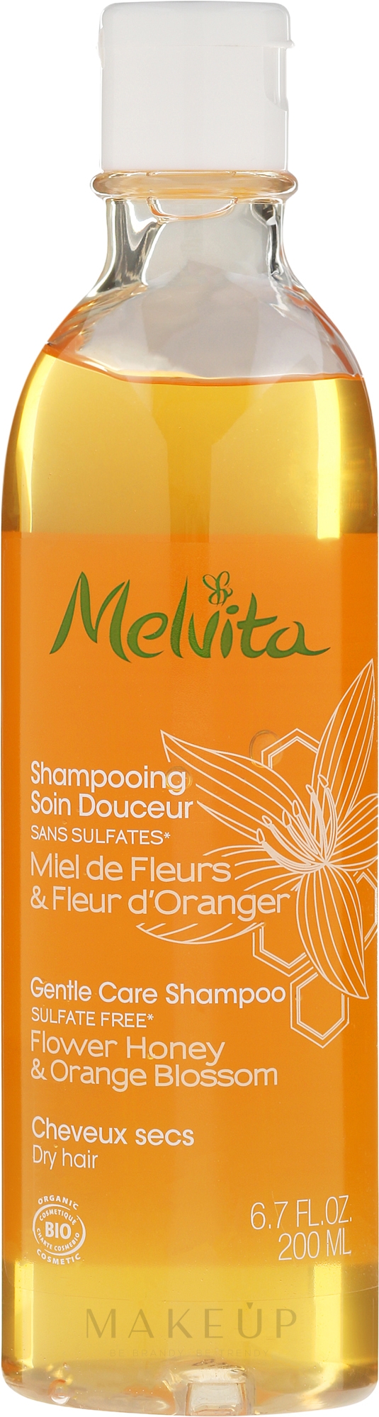 Pflegeshampoo für trockenes Haar mit Blütenhonig und Orangenblüten - Melvita Gentle Nourishing Shampoo — Bild 200 ml