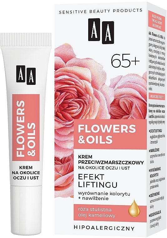 Augen- und Lippencreme mit Lifting-Effekt 65+ - AA Flowers & Oils Lifting Effect Eyes And Lip Cream — Bild N2