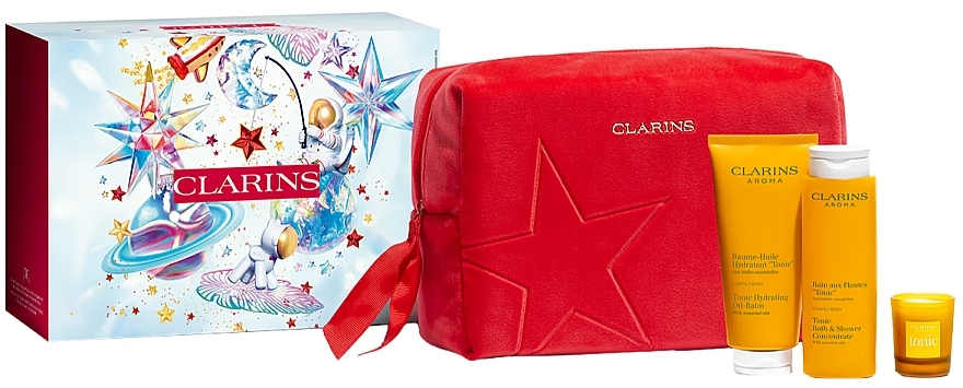 Set - Clarins Tonic Ritual Christmas Set (show/conc/200ml + b/balm/200ml + candle/35g + bag/1pc) — Bild N1