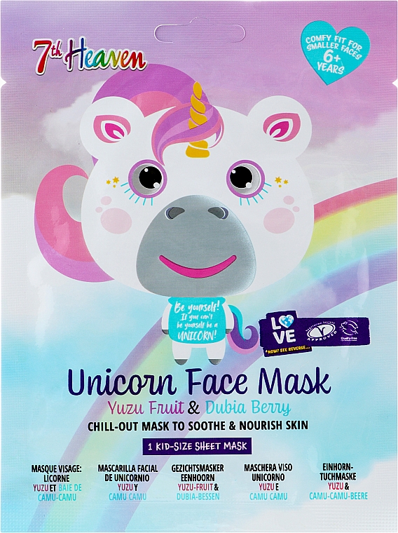 Tuchmaske für Kinder mit Yuzu-Frucht und Dubia-Beeren - 7th Heaven Superfood Unicorn Face Yuzu Fruit & Dubia Berry Sheet Mask — Bild N1