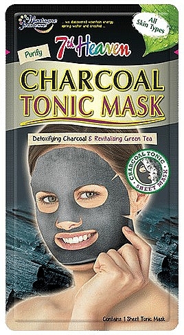Revitalisierende Detox Tuchmaske mit Aktivkohle und grünem Tee - 7th Heaven Charcoal Tonic Sheet Mask — Bild N1