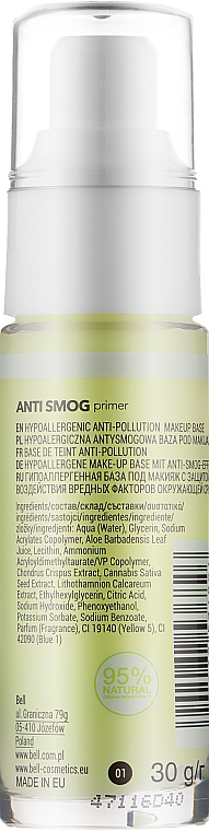 Primer mit Hanföl, Extrakt aus Aloe Vera mit Schutz vor Umwelteinflüssen - Bell Anti Smog Vegan Hypo Allergenic Primer — Bild N2