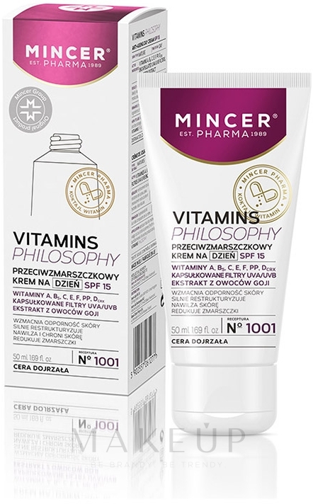 Anti-Falten-Tagescreme für das Gesicht - Mincer Pharma Vitamins Philosophy Anti Wrinkle Face Cream SPF15 № 1001 — Foto 50 ml