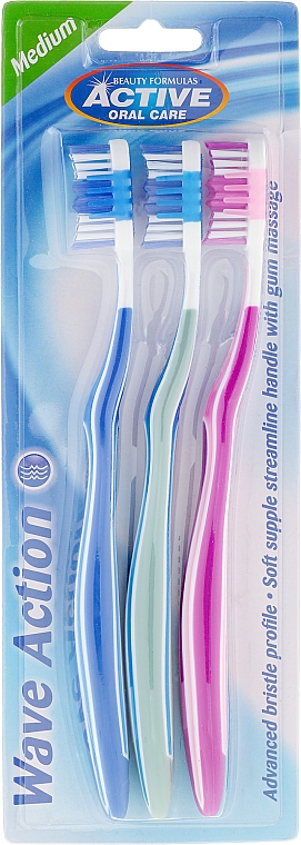 Zahnbürste mittel Wave Action blau, grün, rosa 3 St. - Beauty Formulas Active Oral Care Active Wave Action