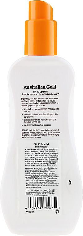 Sonnenspray-Gel ohne Bronzer SPF 10 - Australian Gold SPF 10 Spray Gel — Bild N2