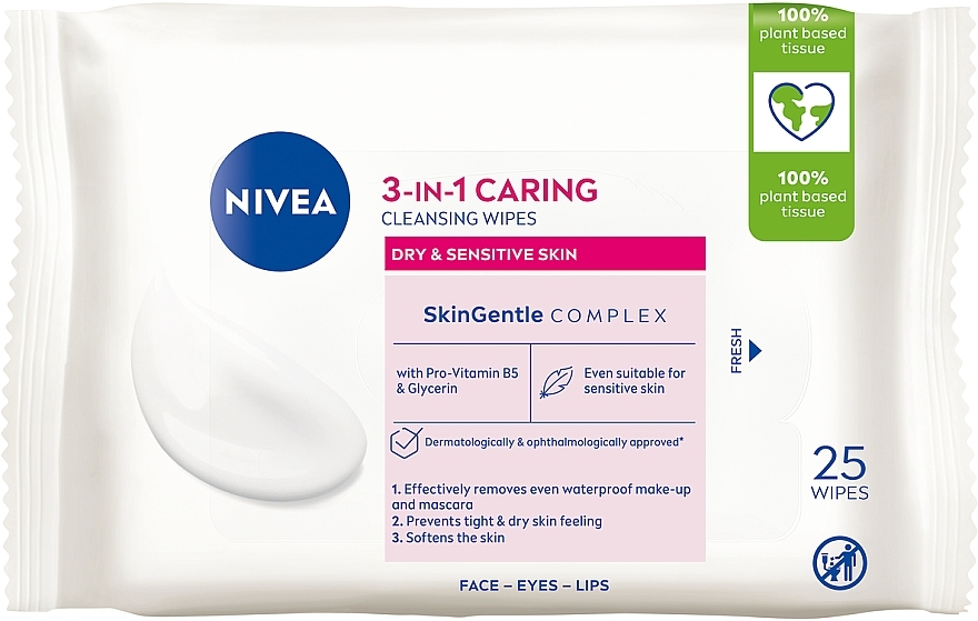 3in1 Biologisch abbaubare Gesichtsreinigungstücher zum Abschminken - Nivea Biodegradable Cleansing Wipes 3in1 — Bild N1