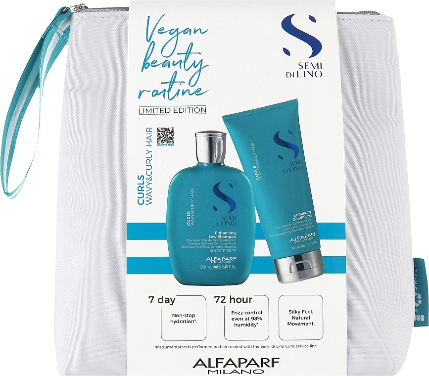 Haarpflegeset - Alfaparf Milano Semi Di Lino Curls Kit (Shampoo 250ml + Conditioner 200ml + Kosmetiktasche) — Bild N1