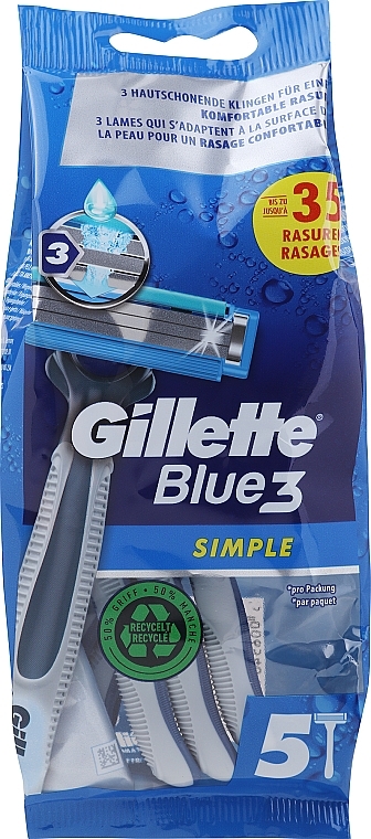 Einwegrasierer-Set - Gillette Blue3 Simple Disposable Razors 4+1  — Bild N1