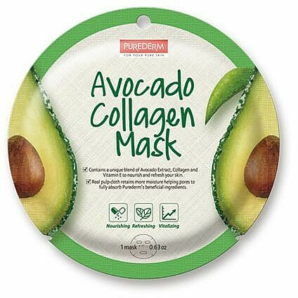 Pflegende und erfrischende Tuchmaske mit Avocadoextrakt, Kollagen und Vitamin E - Purederm Avocado Collagen Mask — Bild N1