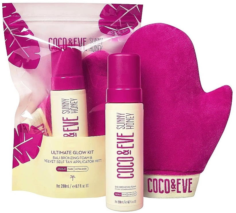 Körperpflegeset - Coco & Eve Ultimate Glow Kit Medium (Selbstbräunungsschaum 200ml + Selbstbräunungshandschuh)  — Bild N1