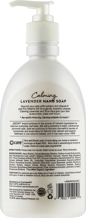 Antiseptische beruhigende flüssige Handseife mit Lavendel - Jason Natural Cosmetics Calming Lavender Hand Soap — Bild N2