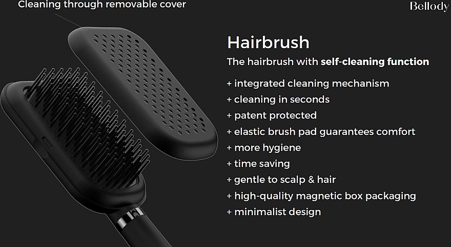Haarbürste mit Selbstreinigungsfunktion klassisches Schwarz - Bellody Patented Hairbrush With Self-Cleaning Function — Bild N4