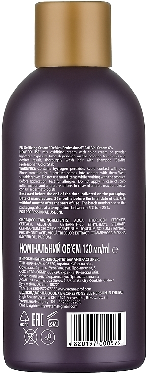 Oxidierende Emulsion 6% - Demira Professional Acti-Vol Cream — Bild N2