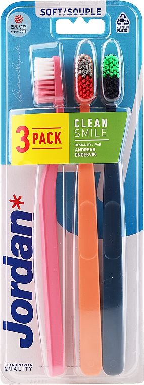 Zahnbürste weich 3 St. rosa, orange, dunkelblau - Jordan Clean Smile Soft — Bild N1