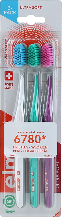 Zahnbürste extra weich weiß, minzgrün, violett 3 St. - Elmex Swiss Made — Bild N1